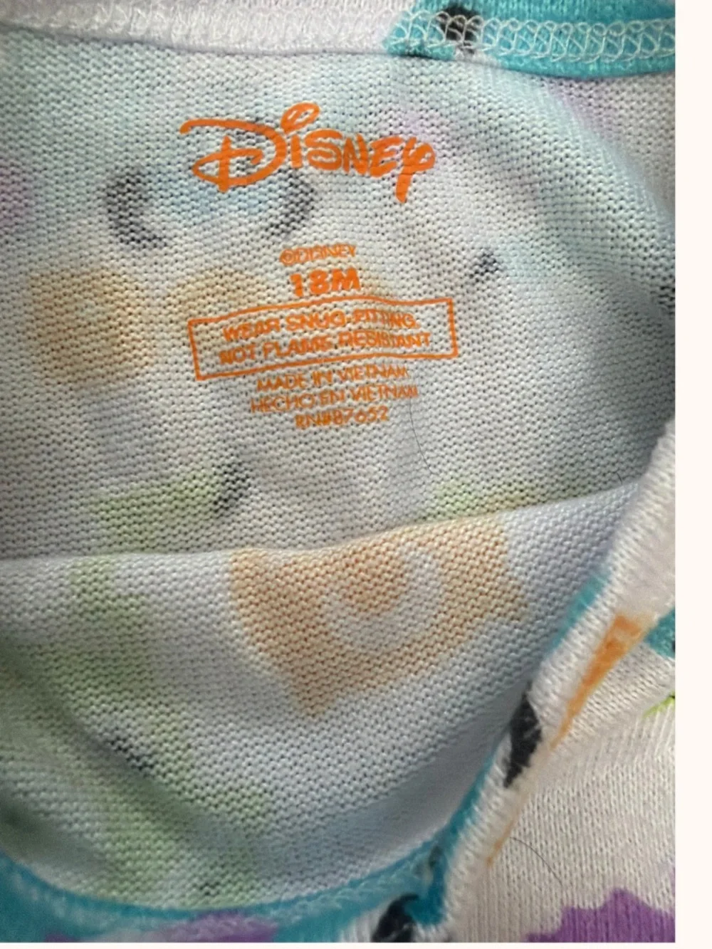 Disney White Monster Print Pajama Set with Blue, Green, Purple, Orange Accents